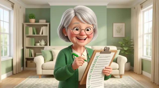 Dottie ticking boxes on a benefits checklist