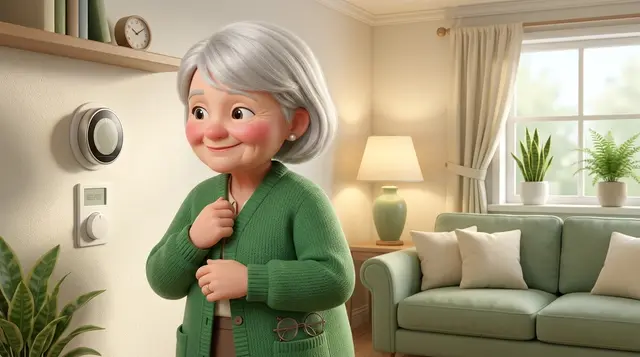 Dottie adjusting her thermostat at home